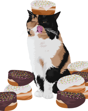 caricature of cat with doughnuts